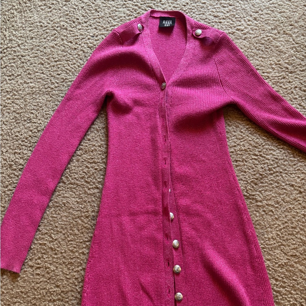 ANNA SUI Vintage Pink Sparkle Cardigan Womens Size XS